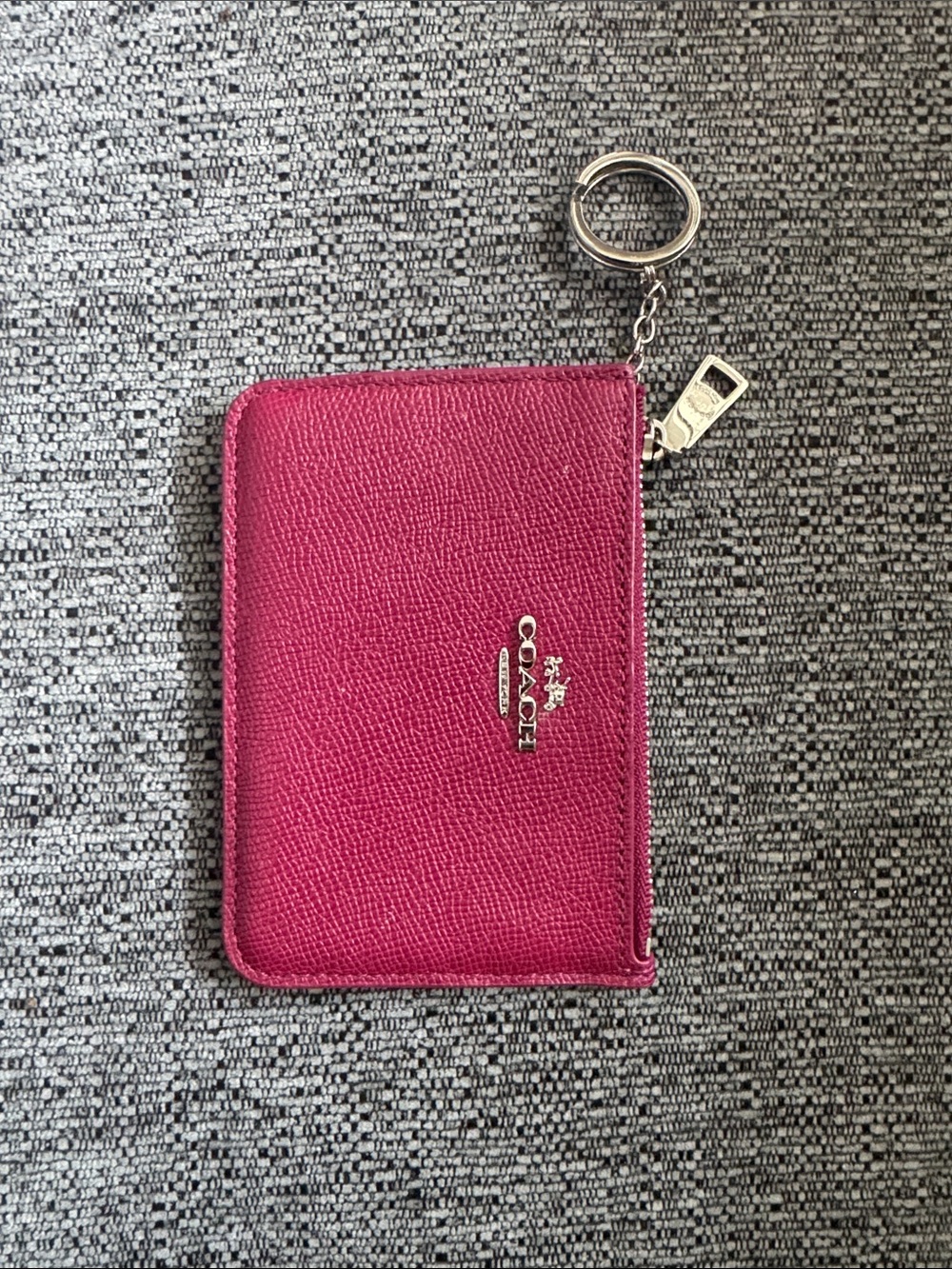 Coach Fuchsia Leather Zip Card Case with Key Ring